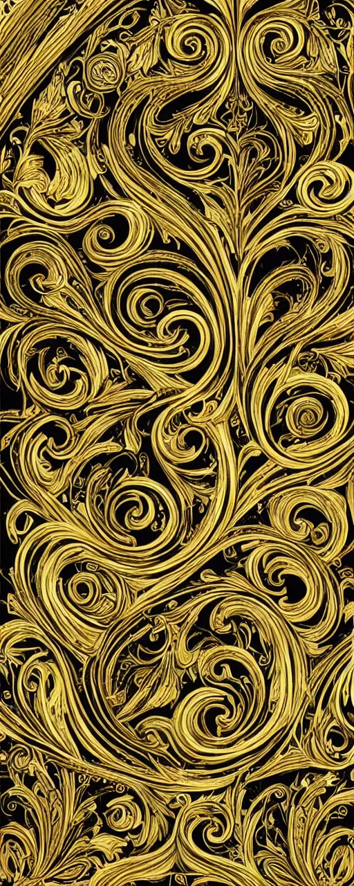 Prompt: decorative border, art nouveau gilded swirls and spirals, perfect symmetry, black background, trending on cgsociety