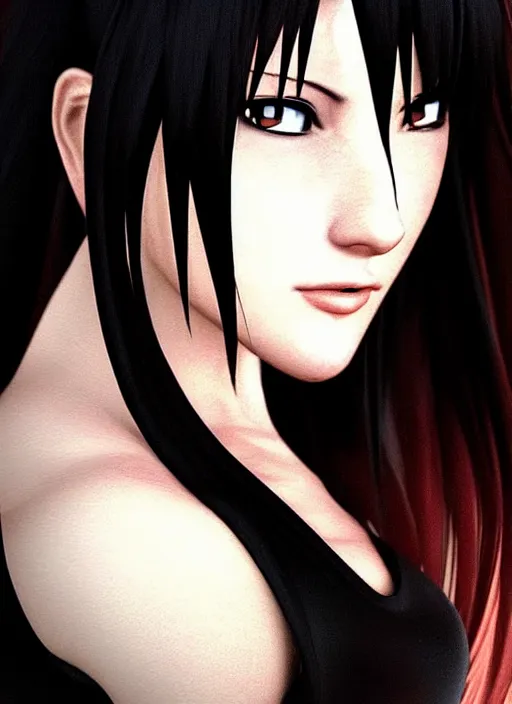 Prompt: elegant Tifa Lockhart stares intently at you. ultra detailed painting at 16K resolution and epic visuals. epically surreally beautiful image. amazing effect, image looks crazily crisp as far as it's visual fidelity goes, absolutely outstanding. vivid clarity. ultra. iridescent. mind-breaking. mega-beautiful pencil shadowing. beautiful face. Ultra High Definition. processed twice. polished marble.