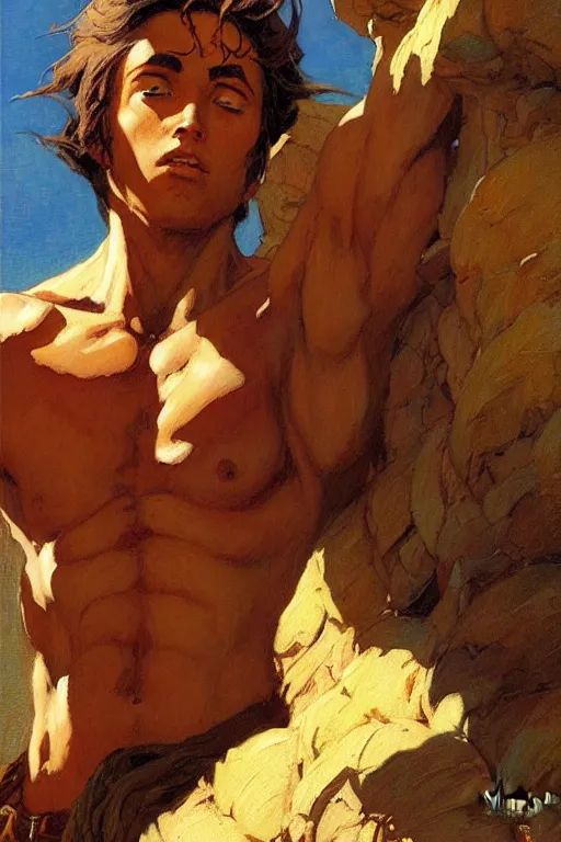 Image similar to tales of earthsea, attractive muscular male character design, painting by gaston bussiere, craig mullins, j. c. leyendecker, tom of finland