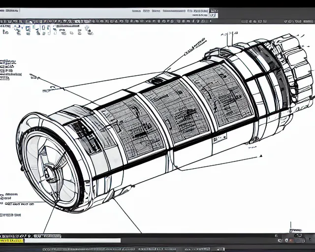 Image similar to autocad schematics for a time machine, smooth, 8 k, sharp focus