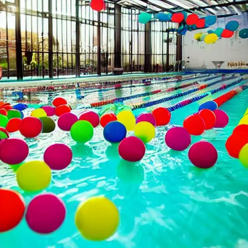 Image similar to a swimming pool overflowing with coloured balls