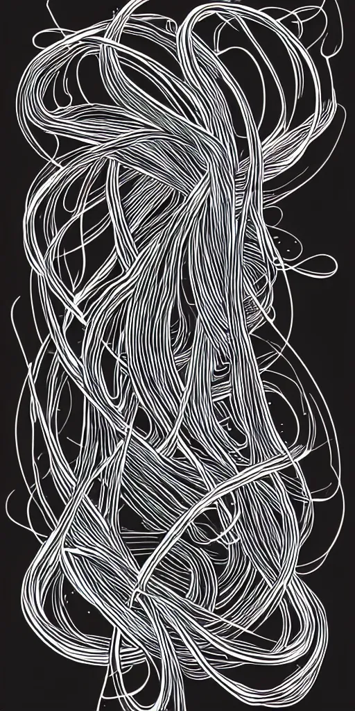 Image similar to illustration vector fine line art of a white string on a full black background