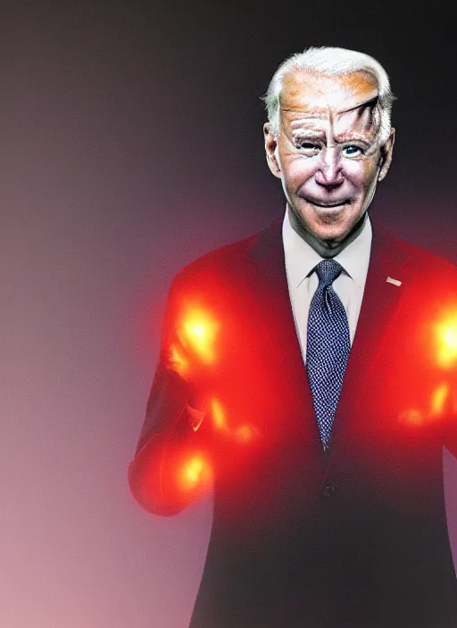 Image similar to hyper realistic ultra realistic horror terror dimensional photo furious glowing red eyes biden, high quality photo, detailed , 8k