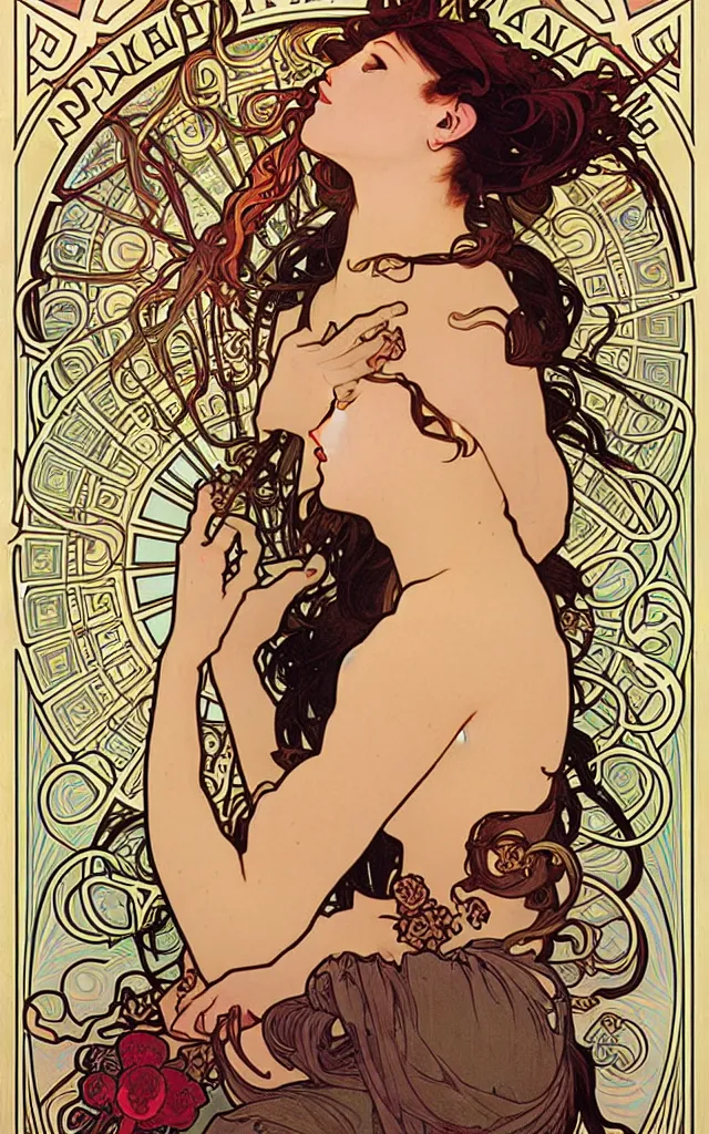 Image similar to pain(t) by alphonse mucha by james jean and by ross tran