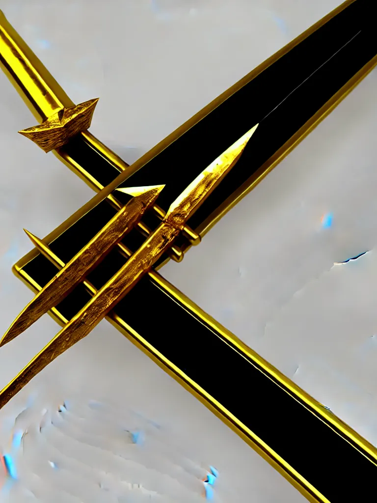 Image similar to magic long sword, proportional image, runed, black background, 3 d octane render, blade, sharp, gold, gems, cryptoblades