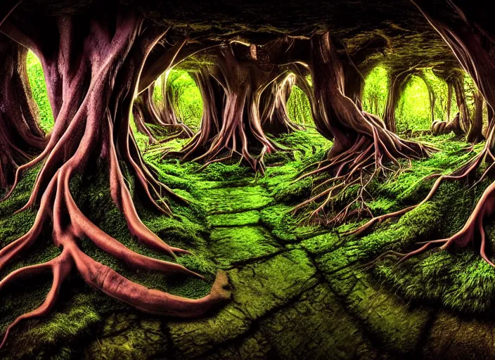 Image similar to photo of roots underground. Fantasy magic style. Highly detailed 8k. Intricate. Nikon d850 55mm. Award winning photography.