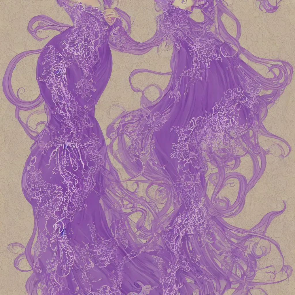 Image similar to purple dress design in the style of rococo ,Victorian era，jellyfish element,Goldenlace element,dreamy, soft ,Backlight ,luminescence,Aetherpunk,highly detailed,8k