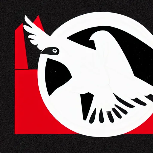 Image similar to geometric white eagle, flying above an open black book, icon, red background, vector, simple logo, cgsociety, artstation