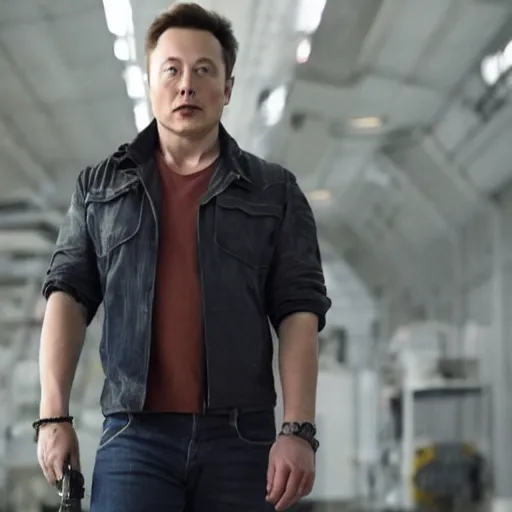 Image similar to elon musk as macgyver, full body portrait, movie still,