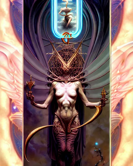 Image similar to the judge tarot card, fantasy character portrait made of fractals, ultra realistic, wide angle, intricate details, the fifth element artifacts, highly detailed by peter mohrbacher, hajime sorayama, wayne barlowe, boris vallejo, aaron horkey, gaston bussiere, craig mullins