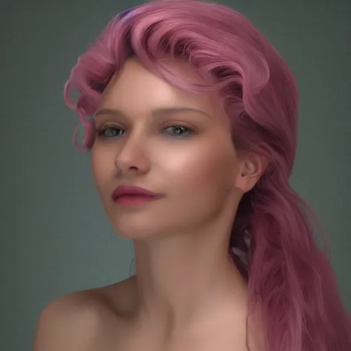 Image similar to a pink woman with long curly hair, realistic, 8k,