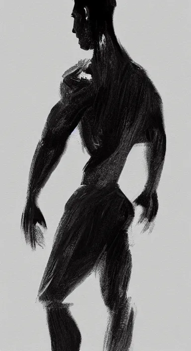 Image similar to black background, a thin, athletic physique man's body made of thick flowing dramatic bright brush strokes, no face, strong wind, matte colors, impressionist, extreme motion, trending on artstation