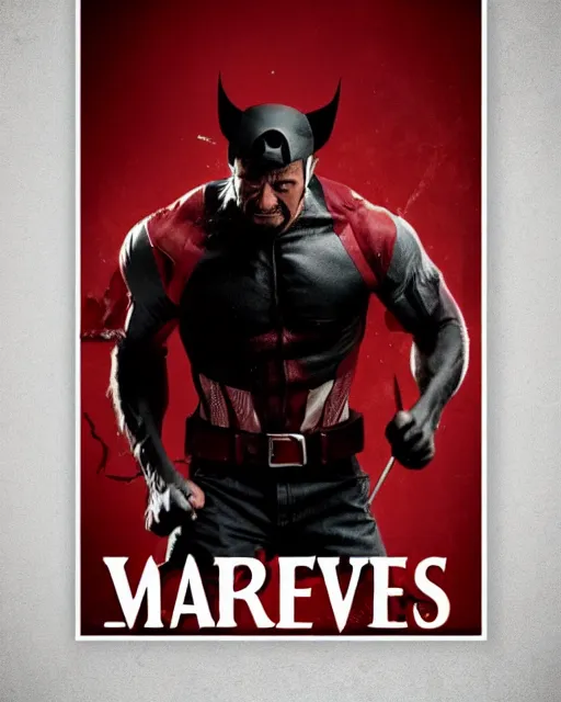 Image similar to movie poster of marvels wolverine, black and red color scheme, hyper realistic photo, 8 k., dramatic waiting, bloody