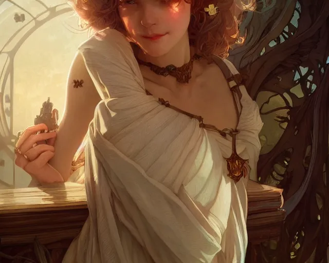 Image similar to photography of elizabeth shippen green, deep focus, d & d, fantasy, intricate, elegant, highly detailed, digital painting, artstation, concept art, matte, sharp focus, illustration, hearthstone, art by artgerm and greg rutkowski and alphonse mucha