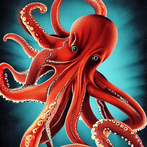 Prompt: Specualtive evolution paleoart with octopus using computer, expressive and beautiful digital art