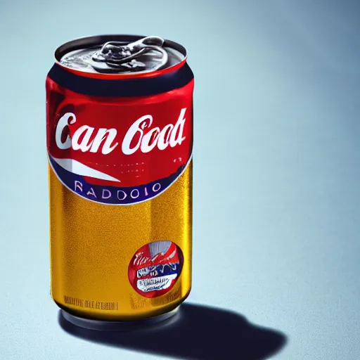 Prompt: can of Tab brand soda radiating light