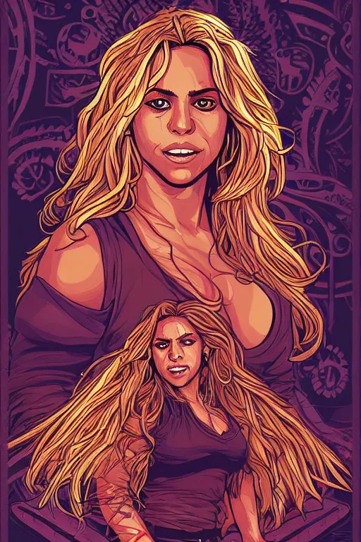 Image similar to a portrait of shakira, drawn by robbie trevino and dan mumford, poster, digital art, comic art, concept art