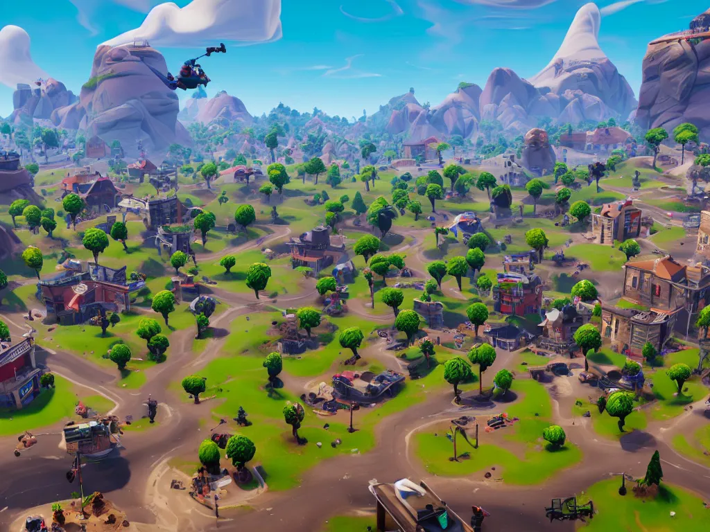 Image similar to fortnite tilted towers, 4k detailed, unreal engine, very very well detailed image, 8k