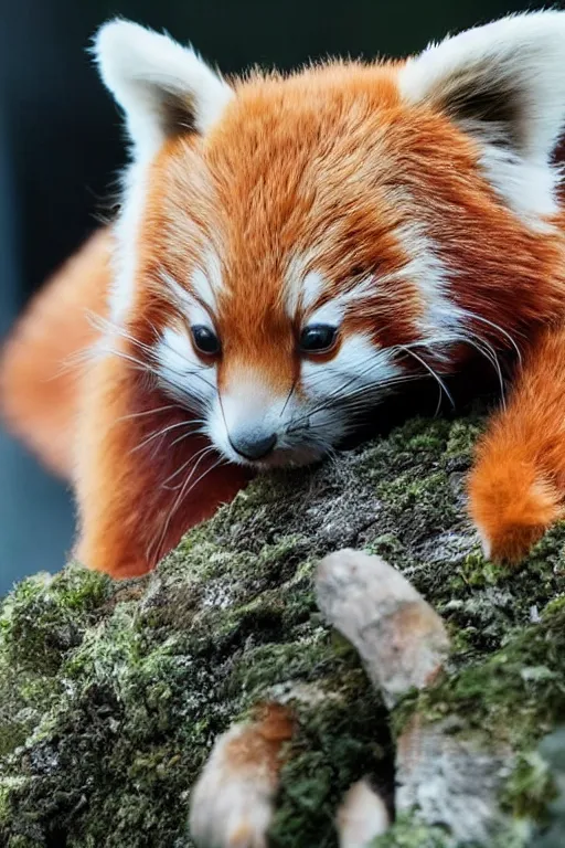 Image similar to An epic cinematic film still of an adorably cute bunny kitten red panda