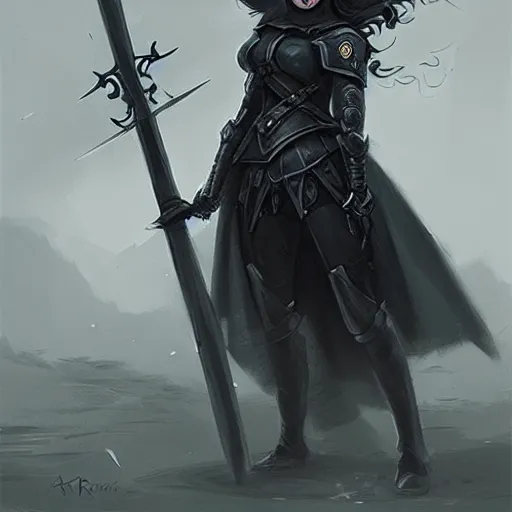 Image similar to a girl in black armor holding a scythe, medieval soldiers marching, dark fantasy concept art, by andreas rocha