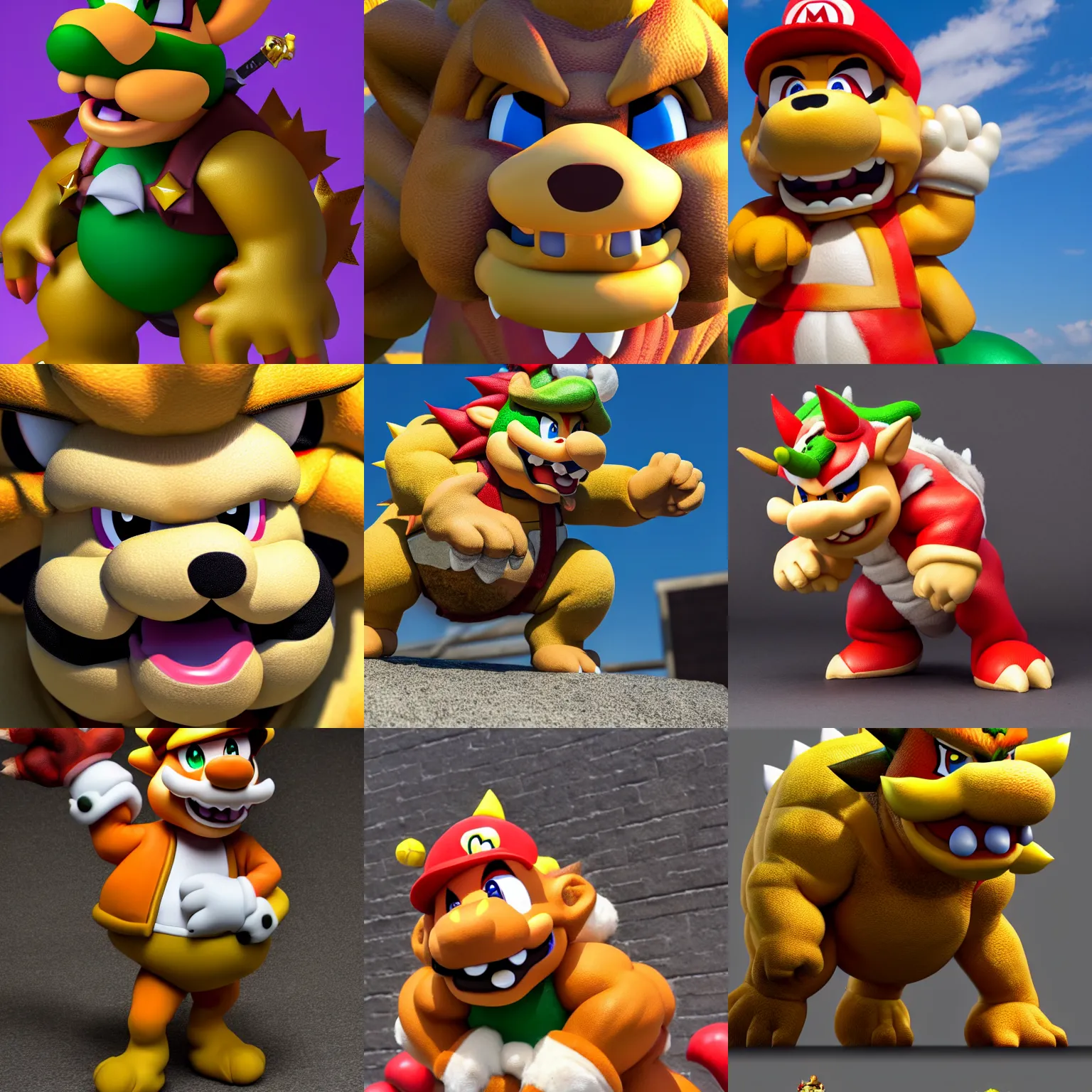 Prompt: Bowser from Mario games, highly detailed, high quality, HD, 4k, 8k, Canon 300mm, professional photographer, 40mp, lifelike, top-rated, award winning, realistic, sharp, no blur, edited, corrected, trending