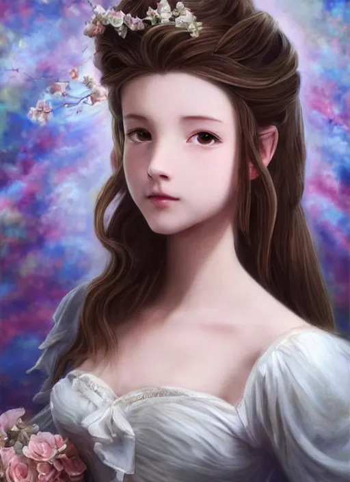 Prompt: elegant Aerith Gainsborough stares intently up at you . ultra detailed painting at 16K resolution and epic visuals. epically surreally beautiful image. amazing effect, image looks crazily crisp as far as it's visual fidelity goes, absolutely outstanding. vivid clarity. ultra. iridescent. mind-breaking. mega-beautiful pencil shadowing. beautiful face. Ultra High Definition. processed twice. polished marble.