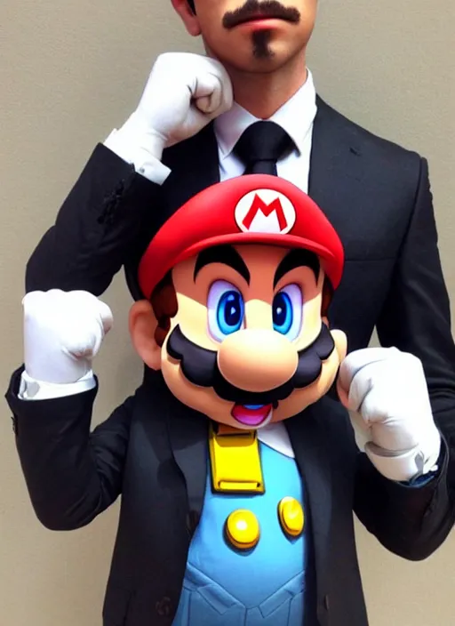 Image similar to super mario in a suit and tie in the style of artgerm