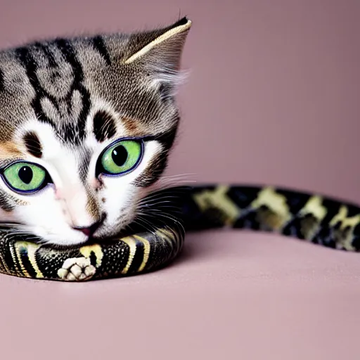 Prompt: a feline snake - kitten - hybrid, animal photography