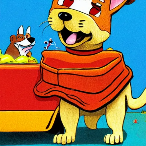 Image similar to a muscular dog by richard scarry