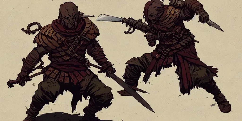 Image similar to warrior character, idle pose, sword, sprite, darkest dungeon, pc game, sideview, art by moebius and greg rutkowski.