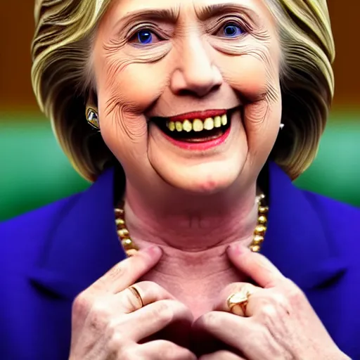 Prompt: hillary clinton with tears on her cheek in parliament 4 k realistic phote