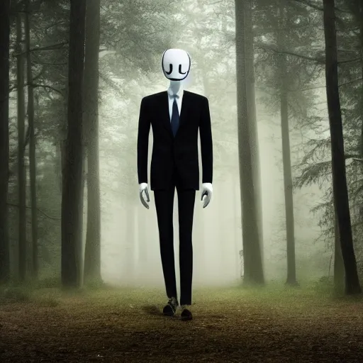 Prompt: slenderman walking with a women throw forest ultrarealistic 8k