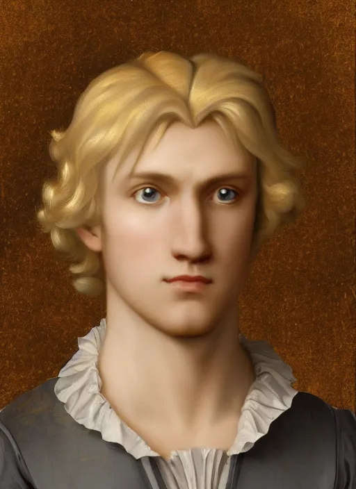 Image similar to portrait of a blond handsome man in renaissance style, anime inspired, High Res 8K,hyperdetailed