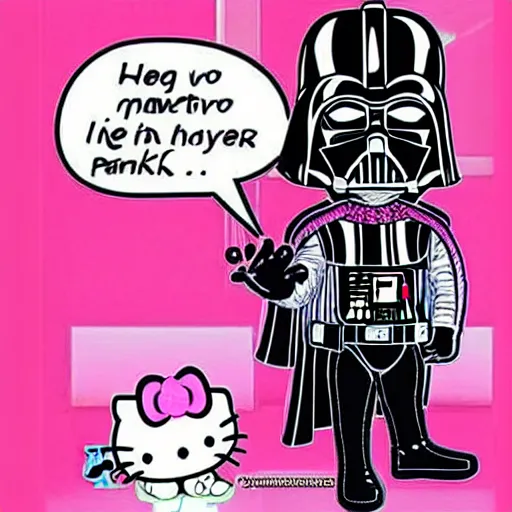 Image similar to darth vader in pink, hello kitty outfit