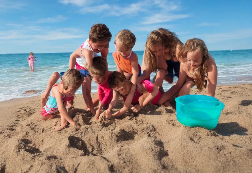 Image similar to a family at the beach playing in the sand