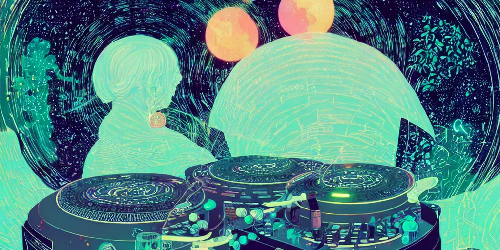 Prompt: Astral DJ, by Victo Ngai