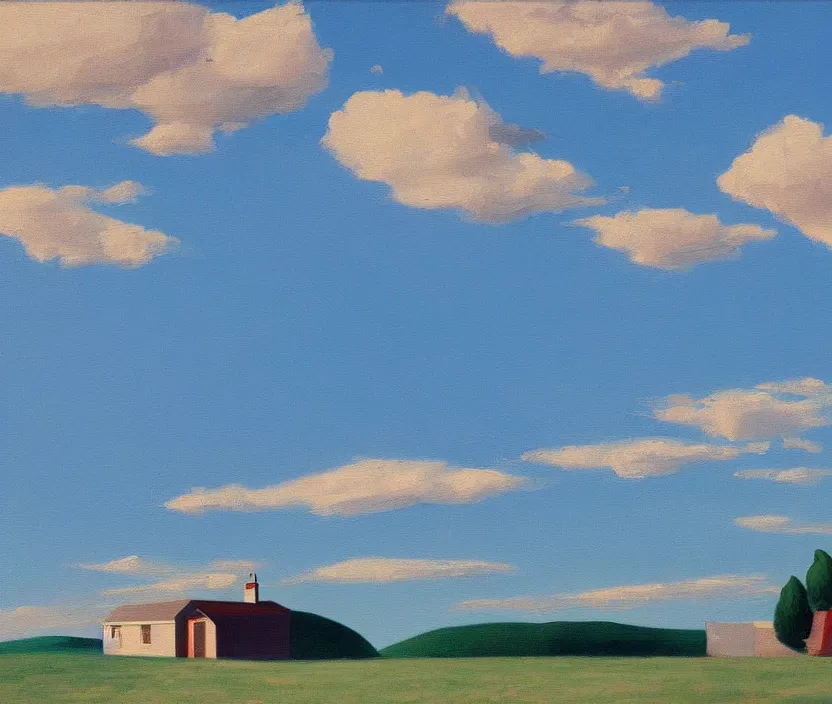 Prompt: a very detailed painting of a ufo, baby blue sky, in the style of edward hopper and hugo pondz, very fine brushstrokes, 4 k,