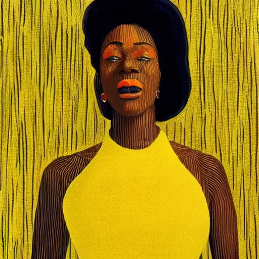 Prompt: african american woman wearing a yellow tutu, portrait artwork by david hockney airbrush and jack vettriano h 6 4 0