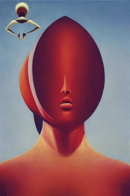 Prompt: woman wearing spaceship and over his head Edward Hopper and James Gilleard, Zdzislaw Beksisnski, higly detailed