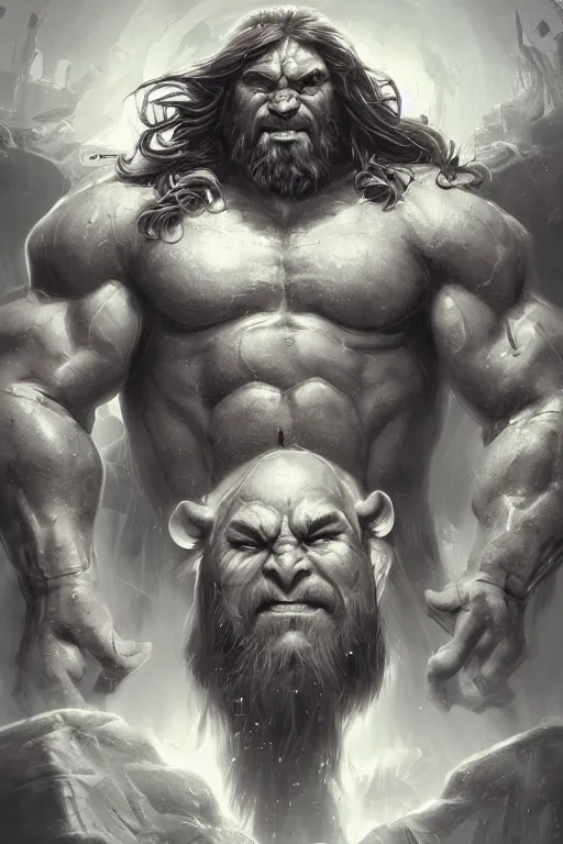 Image similar to clear portrait hulking herculean ogre jesus christ, background hyper detailed, character concept, full body, dynamic pose, glowing lights intricate, elegant, highly detailed, digital painting, artstation, concept art, sharp focus, illustration, van baarle lois and sanderson ruth