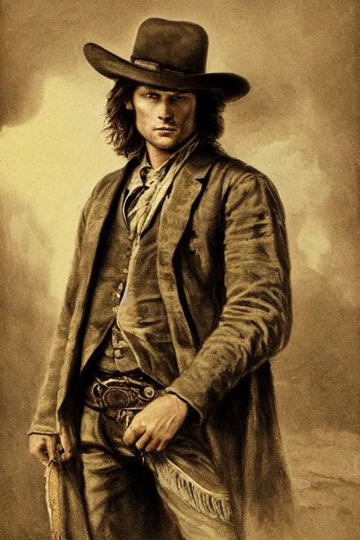 Prompt: a ultradetailed portrait of sam winchester as an old west gunfighter, masterpiece, 8 k, art by rembrant and albert bierstadt