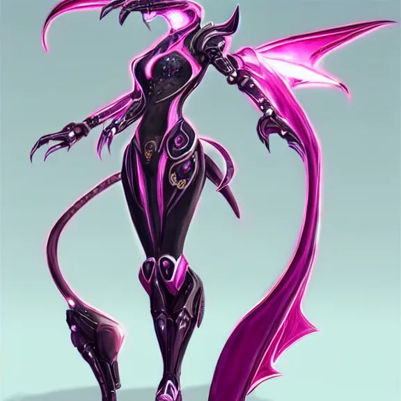 Prompt: highly detailed exquisite fanart, of a beautiful female warframe, but as an anthropomorphic elegant robot female dragoness, robot dragon head with glowing eyes shiny and smooth off-white plated armor, bright Fuchsia skin beneath the armor, sharp claws, long sleek tail behind, robot dragon hands and feet, standing elegant pose, close-up shot, full body shot, epic cinematic shot, professional digital art, high end digital art, singular, realistic, DeviantArt, artstation, Furaffinity, 8k HD render, epic lighting, depth of field
