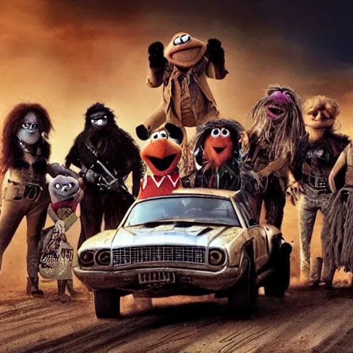 Image similar to Muppets in Mad Max, group photo by Annie Liebowitz