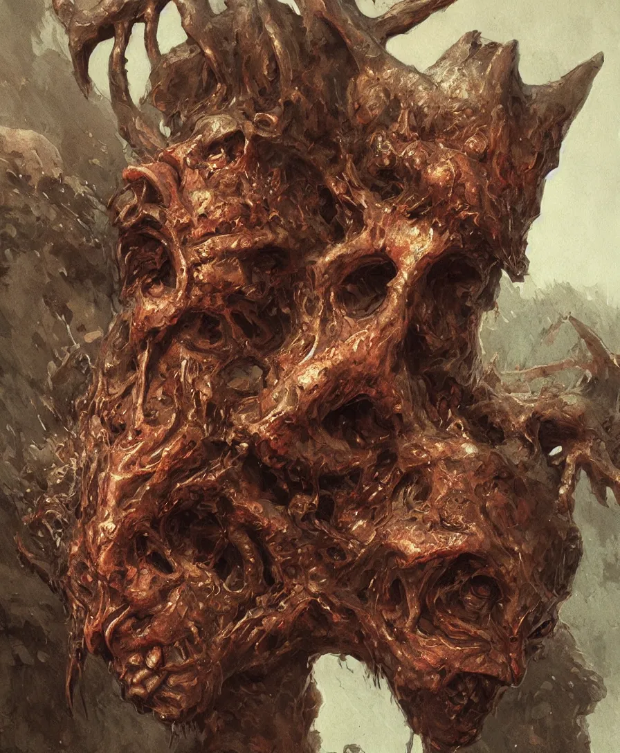 Prompt: bust portrait close up devil holding skull on hand, illustrated by Simon Stålenhag and Gaston Bussiere, intricate, ultra detailed, photorealistic, trending on artstation