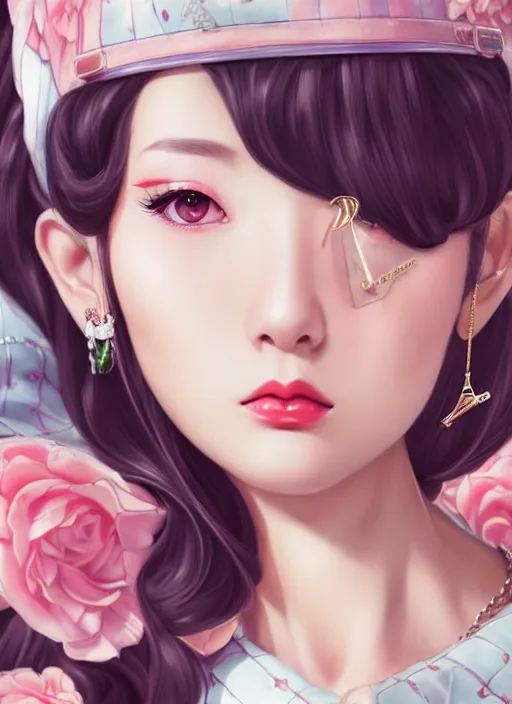 Image similar to a pin up and beautiful fashion dreamlke japan girl with lv jewelry, character art, art by artgerm, wlop, loish, hyperdetailed, 8 k realistic, symmetrical, global illumination, radiant light, frostbite 3 engine, cryengine, dof, trending on artstation, digital art, chanel, dior, detailed background