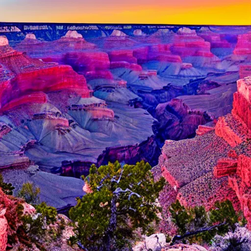 Image similar to a photograph of a pink and blue sunset at the grand canyon,