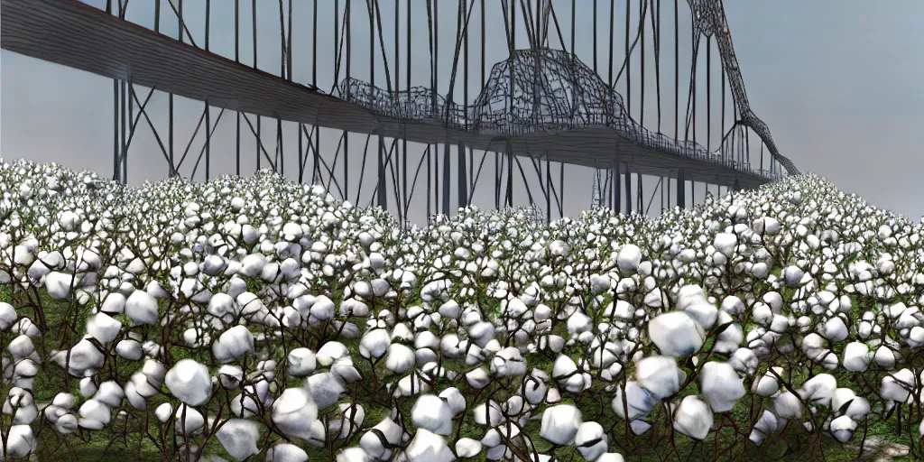 Image similar to explosions in the form of cotton plants on the crimean bridge, 3 d octane remder, epic lighting, 8 k, by goro fujita