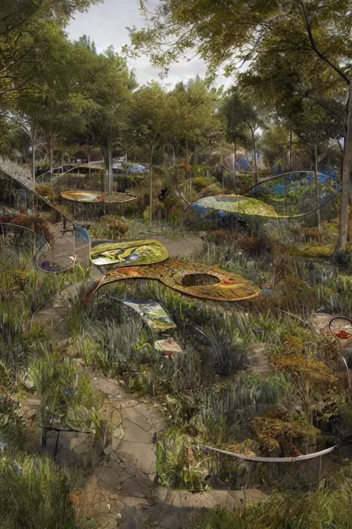 Image similar to an ecological art park, by alejandro burdisio and donato giancola and greg rutkowski - - width 1 0 2 4