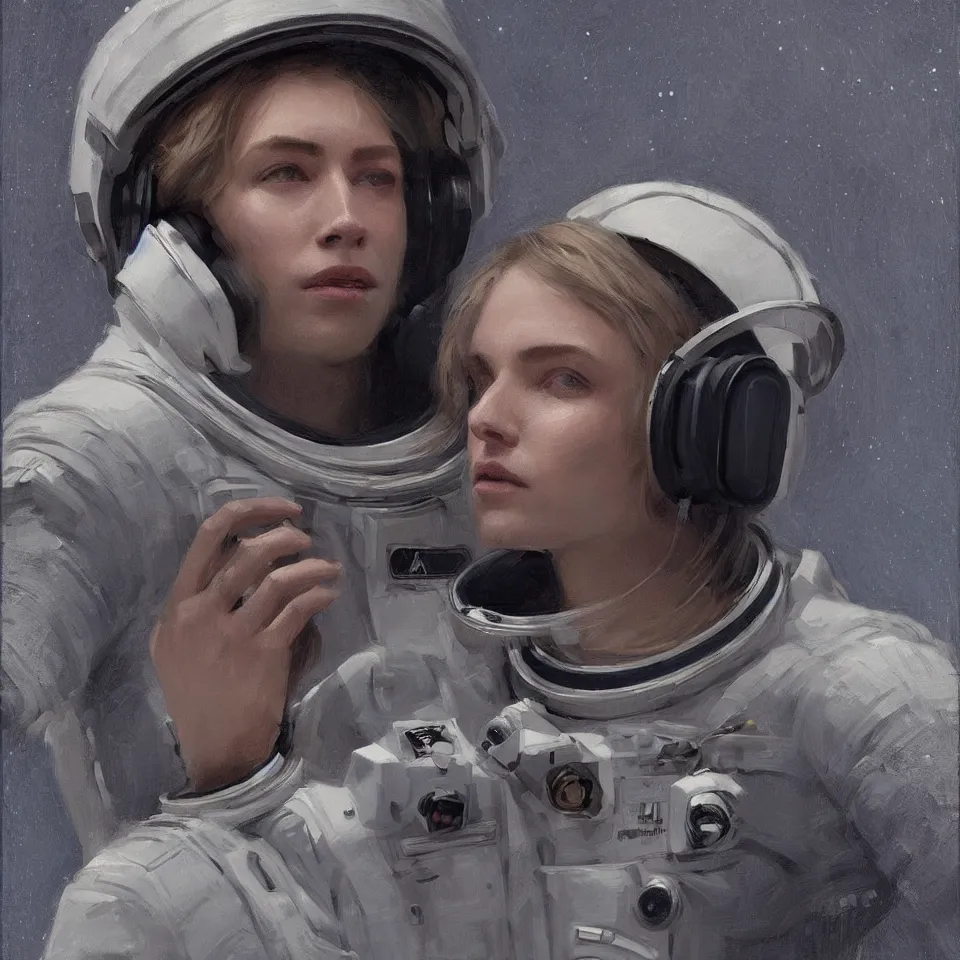 Image similar to a portrait astronaut wearing a headphone, digital painting, digital art, beautiful, cinematic, art by jeremy lipking