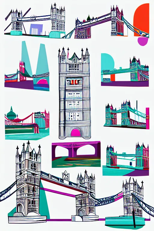 Image similar to minimalist boho style art of colorful london tower bridge, illustration, vector art